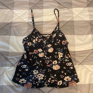 Fit and flare floral tank top with spaghetti straps